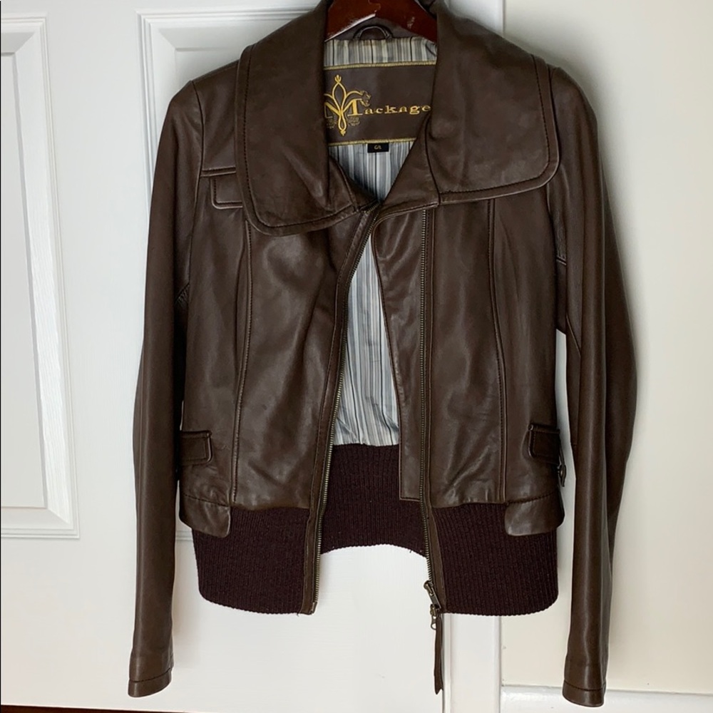 Brown motorcycle style leather jacket